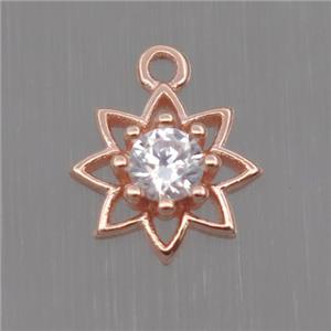 Sterling Silver flower pendant paved zircon, rose gold, approx 8mm dia