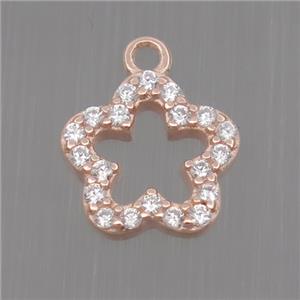 Sterling Silver flower pendant paved zircon, rose gold, approx 8mm dia