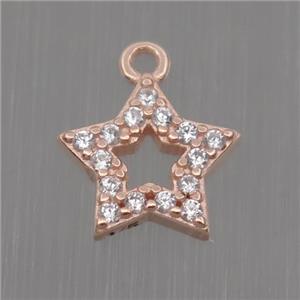 Sterling Silver star pendant paved zircon, rose gold, approx 8mm dia