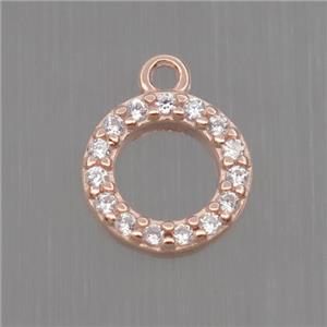 Sterling Silver circle pendant paved zircon, rose gold, approx 8mm dia