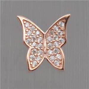 Sterling Silver butterfly beads paved zircon, rose gold, approx 8.5-10.5mm