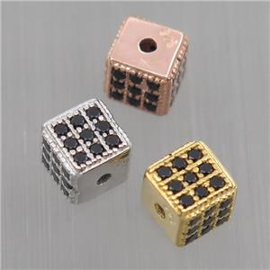 Sterling Silver cube beads paved zircon, mixed color, approx 5.5mm