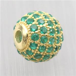 round Sterling Silver beads paved green zircon, gold plated, approx 8mm dia