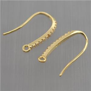 Sterling Silver hook Earrings pave zircon with loop, gold plated, approx 10-18mm