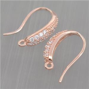 Sterling Silver hook Earrings pave zircon with loop, rose gold, approx 10-18mm