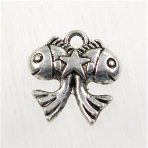 tibetan silver Zinc fish pendant, non-nickel, approx 14x14mm