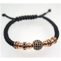 handmade bracelet with ball pave zircon, nylon wire, approx 50-60mm dia