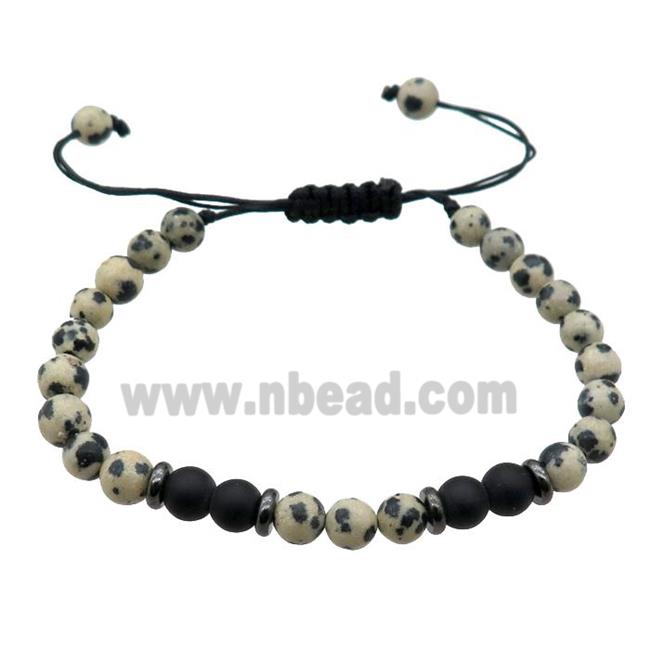 black Dalmatian Jasper Bracelet, adjustable