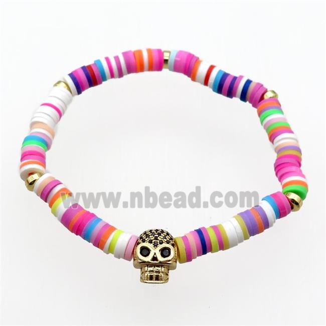 Polymer Clay Bracelet with Skull charm, stretchy