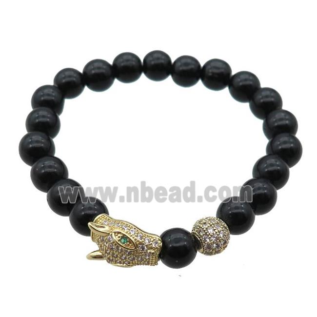 black Onyx Agate Bracelet with leopard, stretchy