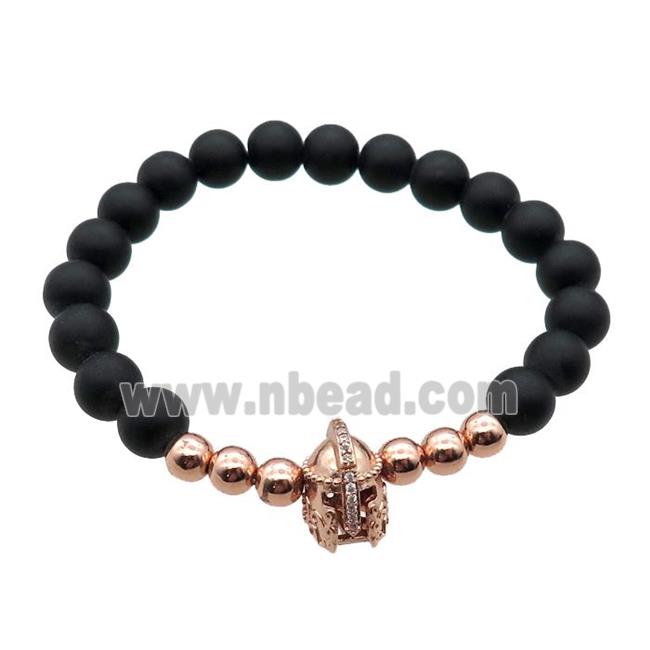 black matte Onyx Agate Bracelet with helmet, stretchy