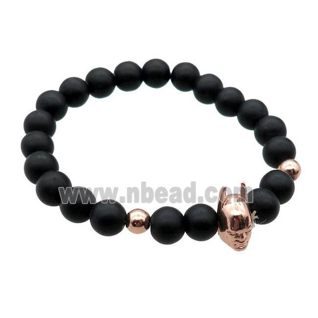 black matte Onyx Agate Bracelet with helmet, stretchy