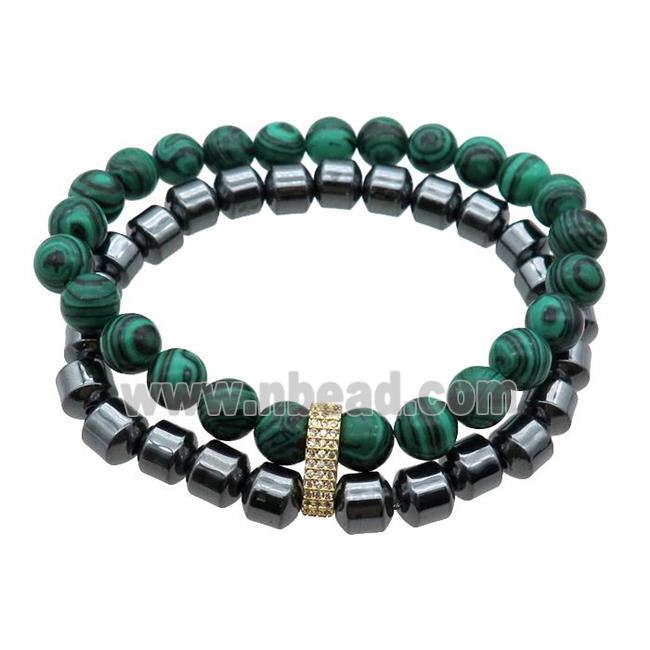 malachite and hematite bracelet, stretchy