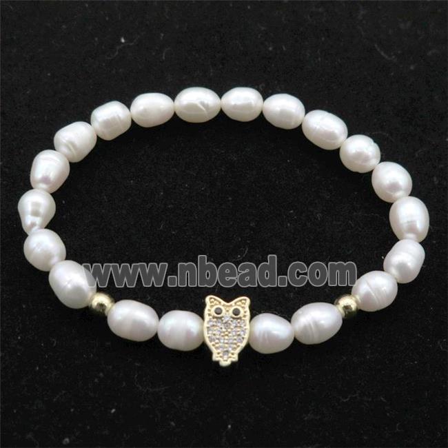 Pearl Bracelet with owl, stretchy