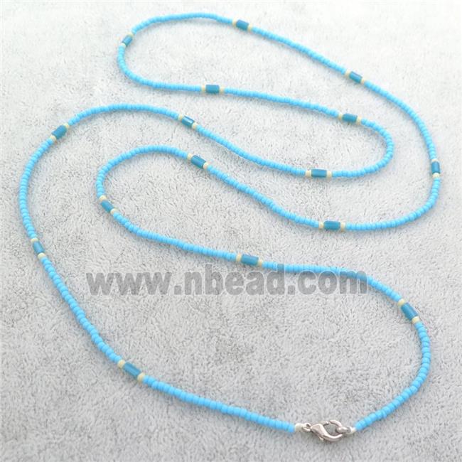 blue Glass Seed Beaded Necklace