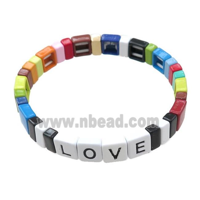 alloy Bracelets, LOVE, enameled, stretchy