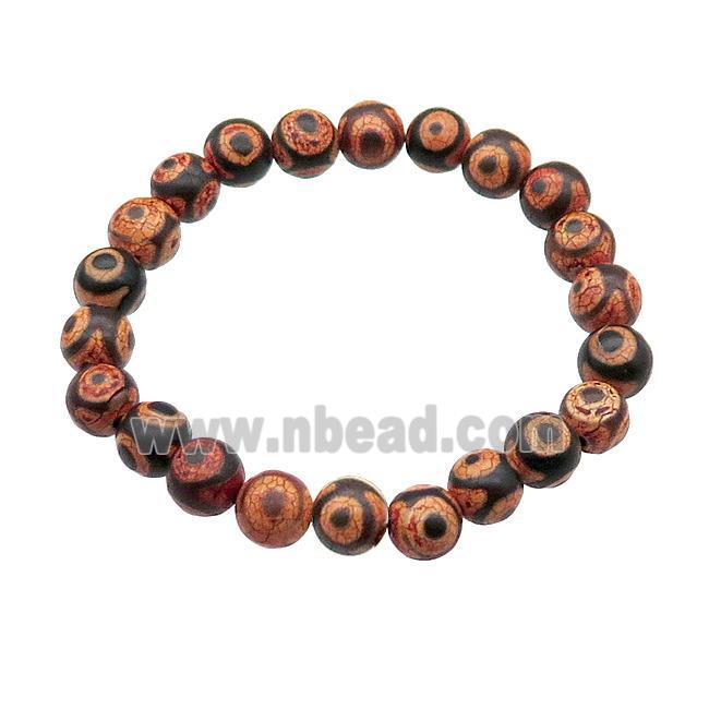 orange stretchy Tibetan Agate Bracelet Evil Eye round