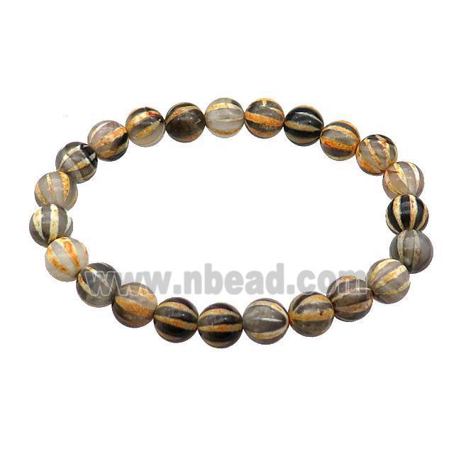 stretchy yellow Tibetan Agate bracelet pumpkin round