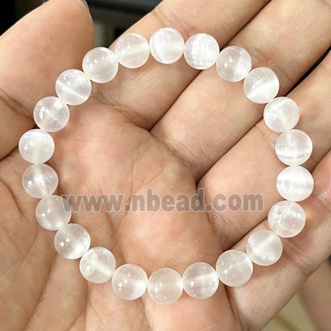 White Selenite Bracelet Stretchy Round