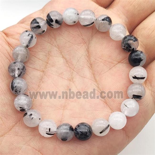 Black Rutilated Quartz Bracelet Stretchy Round