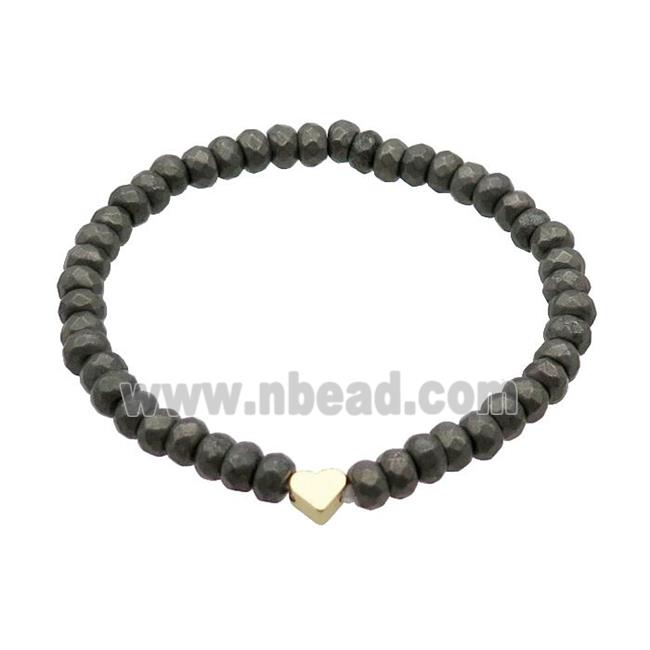 Pyrite Bracelet Rondelle Stretchy Heart