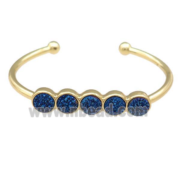 Copper Bangle Pave Blue Quartz Druzy Gold Plated