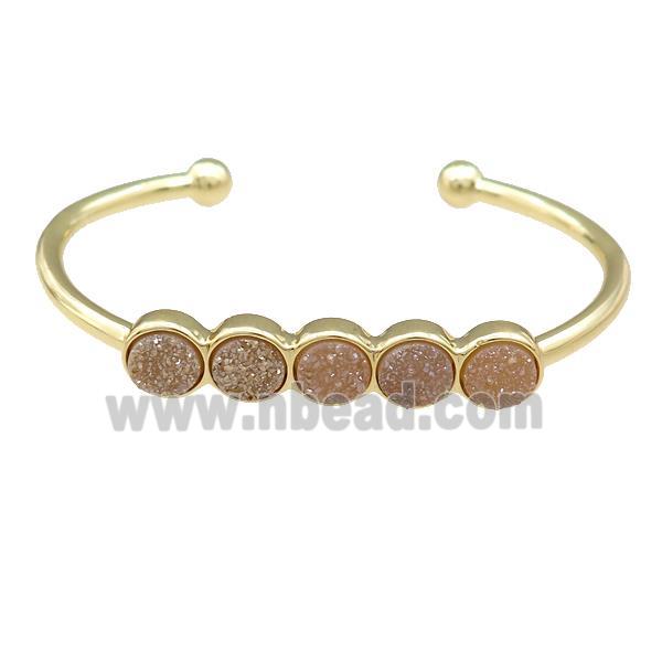 Copper Bangle Pave Champagne Quartz Druzy Gold Plated