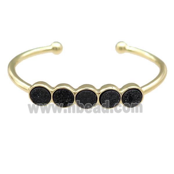 Copper Bangle Pave Black Quartz Druzy Gold Plated