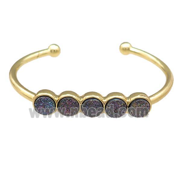 Copper Bangle Pave Rainbow Quartz Druzy Gold Plated