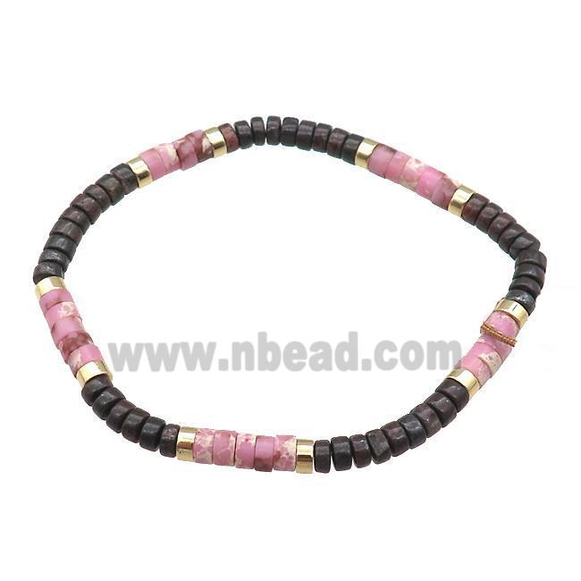 Pink Imperial Jasper Bracelets With Poppy Jasper Stretchy