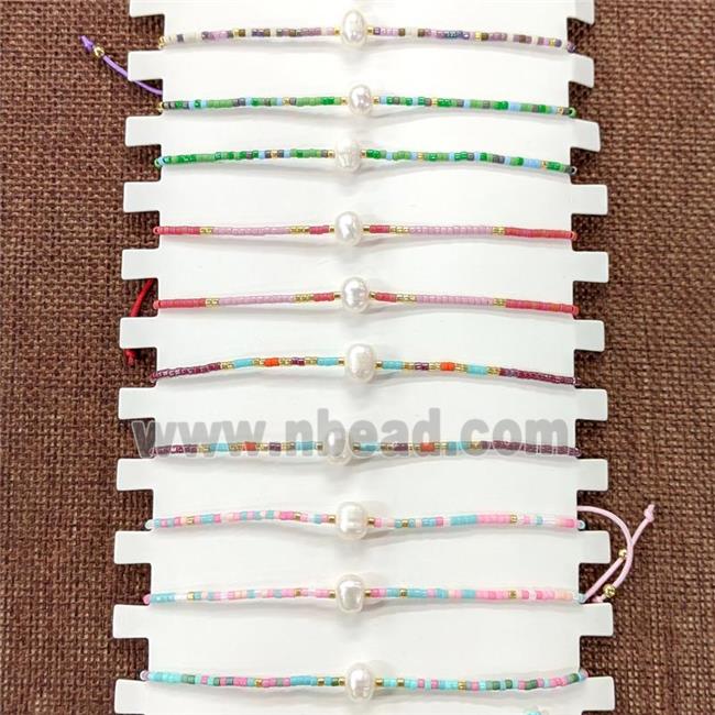 Seed Glass Bracelets With Pearl Stretchy Mixed