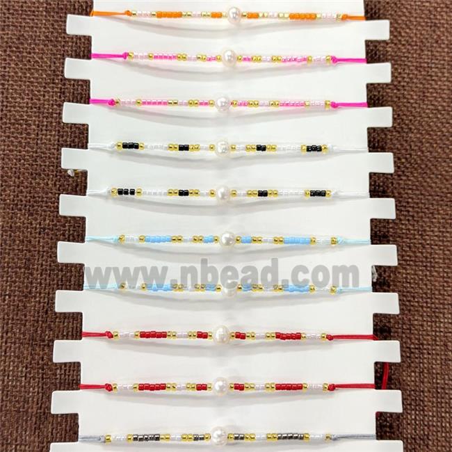 Seed Glass Bracelets With Pearl Stretchy Mixed