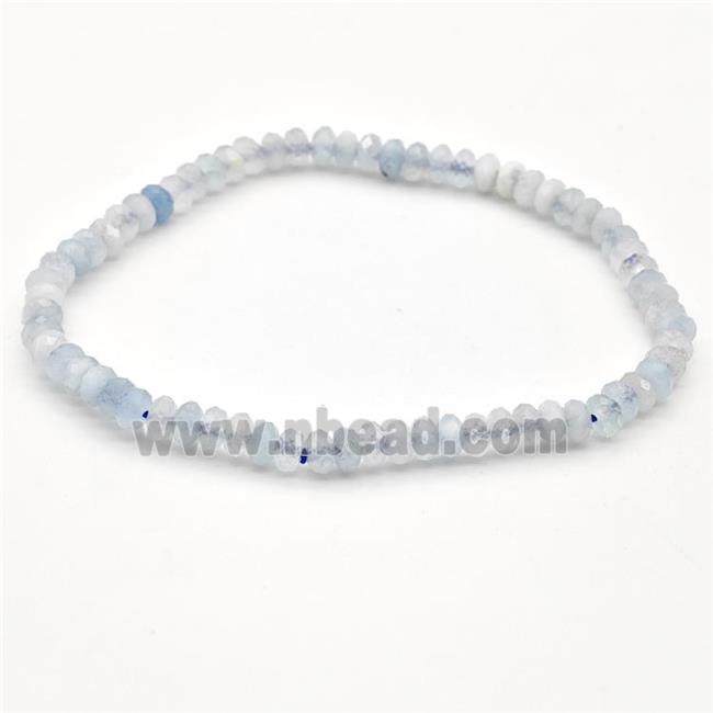 Natural Aquamarine Bracelet Blue Faceted Rondelle Stretchy