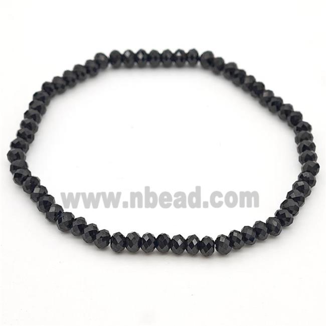 Natural Black Spinel Bracelet Faceted Rondelle Stretchy