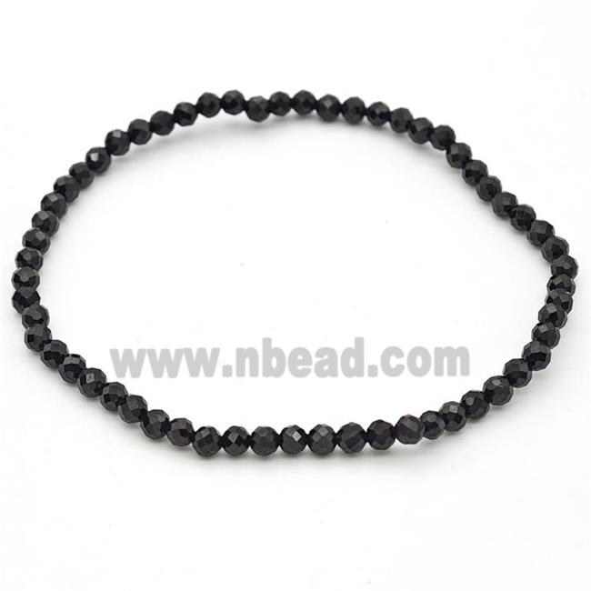 Natural Black Spinel Bracelet Faceted Round Stretchy