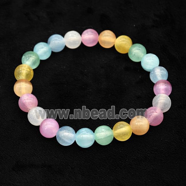 Selenite Bracelet Stretchy Round Multicolor