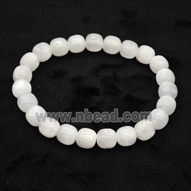 White Selenite Bracelet Stretchy Barrel