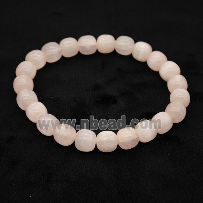 Pink Selenite Bracelet Stretchy Barrel