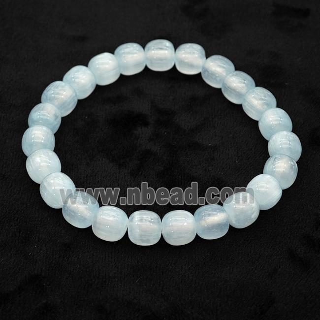 Lt.blue Selenite Bracelet Stretchy Barrel