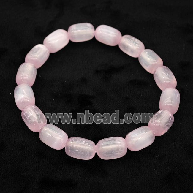 Pink Selenite Bracelet Stretchy Barrel