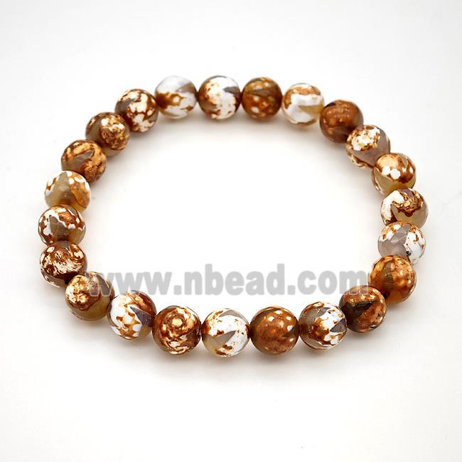 Tibetan Agate Bracelet Faceted Round Stretchy