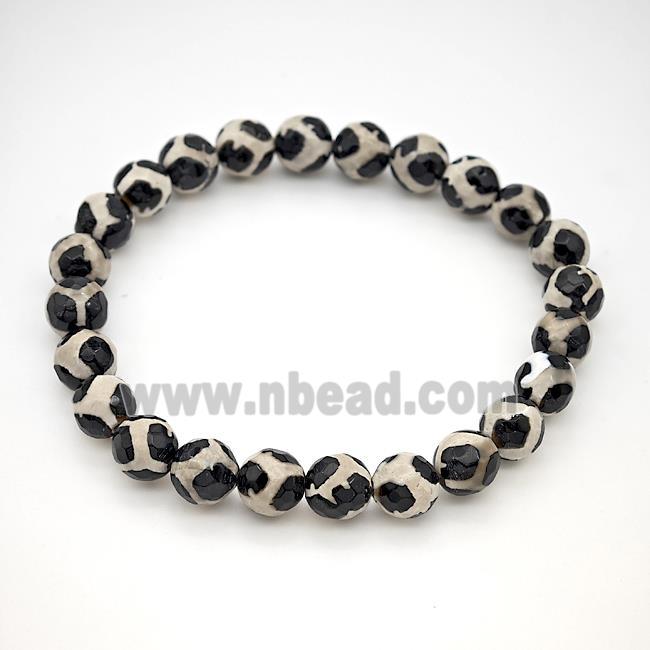 Tibetan Agate Bracelet Faceted Round Stretchy