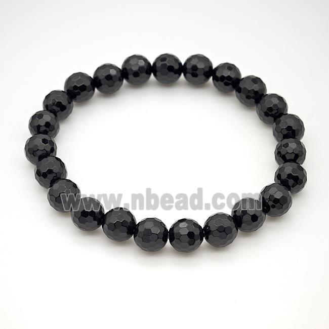 Natural Black Onyx Agate Bracelet Faceted Round Stretchy