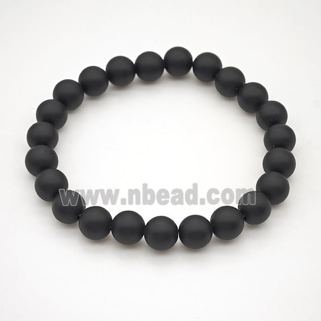 Natural Black Onyx Agate Bracelet Matte Round Stretchy