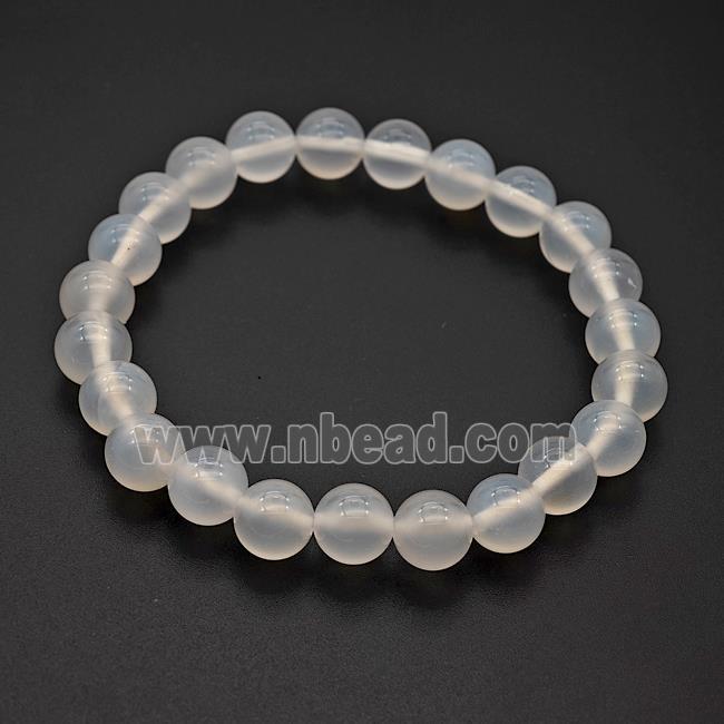 Natural White Agate Bracelet Smooth Round Stretchy