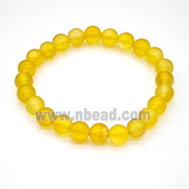 Natural Agate Bracelet Yellow Dye Smooth Round Stretchy