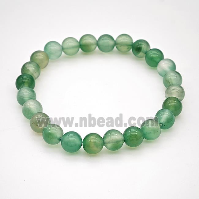 Natural Agate Bracelet Green Dye Smooth Round Stretchy