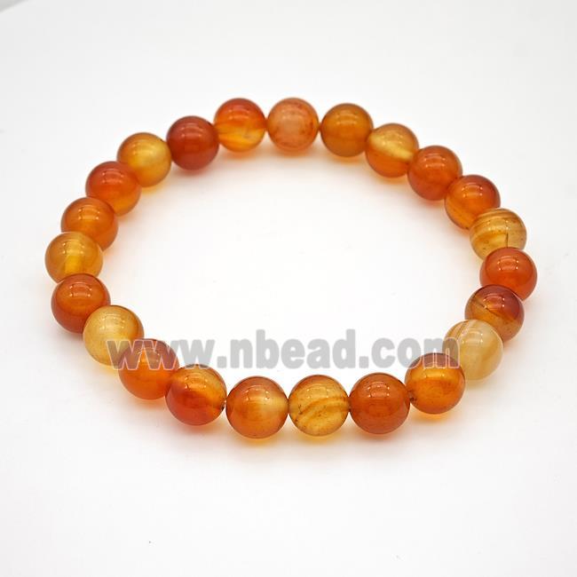 Natural Agate Bracelet Red Dye Smooth Round Stretchy