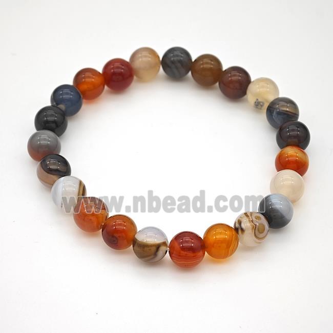 Natural Fancy Agate Bracelet Smooth Round Stretchy