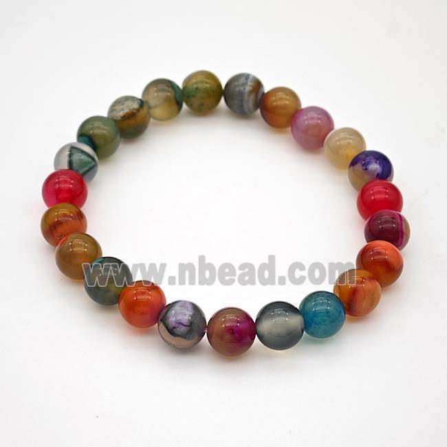 Natural Agate Bracelet Dye Smooth Round Stretchy